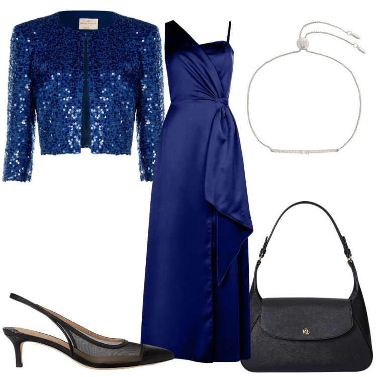 Outfit donna - L\'Invitata perfetta sei tu - glamour. Stile Glamour per Cerimonia. Abbinamento con bolero, vestiti lunghi, décolleté, braccialetti, borse a spalla.