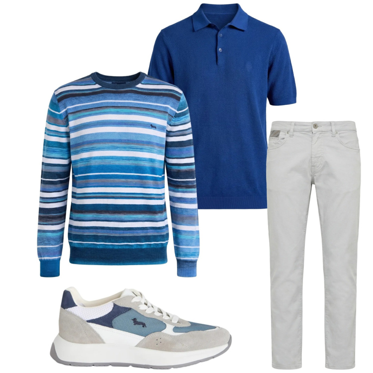 Outfit uomo - Look quotidiano. Stile Urban per Tutti i giorni. Abbinamento con pullovers, sneakers, pantaloni, polo.
