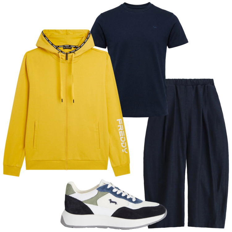 Outfit uomo - Con gli amici. Stile Casual per Tutti i giorni. Abbinamento con sneakers, t-shirt, pantaloni, felpe con cappuccio.