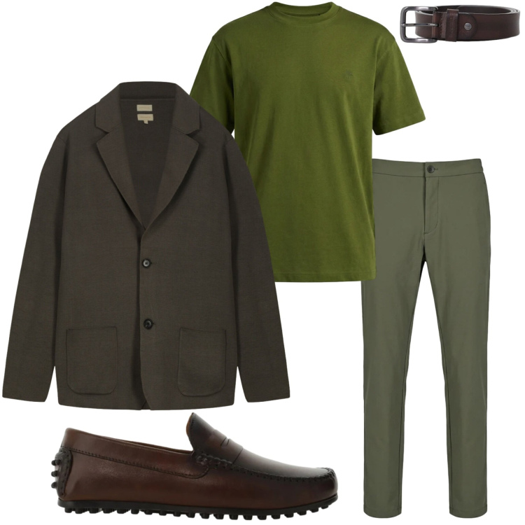 Outfit uomo - Monocolore. Stile Urban per Serata speciale. Abbinamento con scarpe stringate, cinture, t-shirt, cardigans, pantaloni.