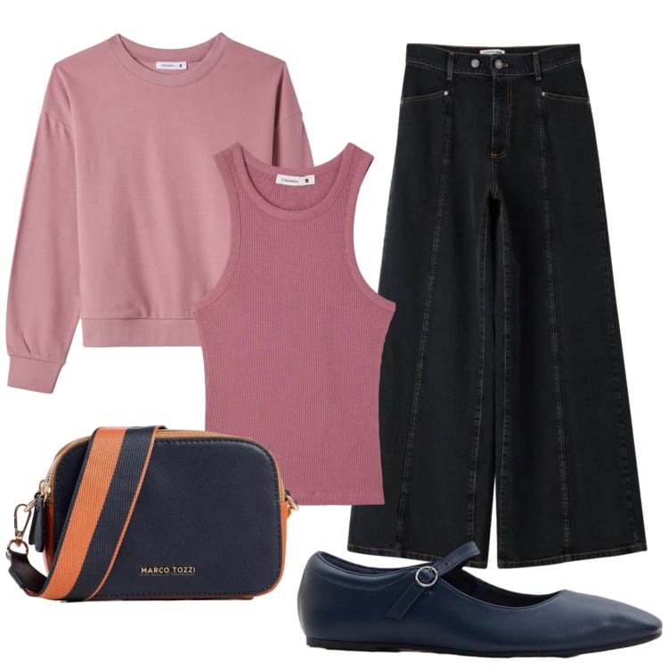 Outfit donna - Total look #2401621. Stile Casual per Tutti i giorni. Abbinamento con ballerine, borse a tracolla, felpe, canottiere, jeans.