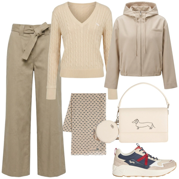 Outfit donna - Total look #2401636. Stile Casual chic per Tutti i giorni. Abbinamento con cappotti, sneakers, sciarpe, pullovers, borse a tracolla, pantaloni.