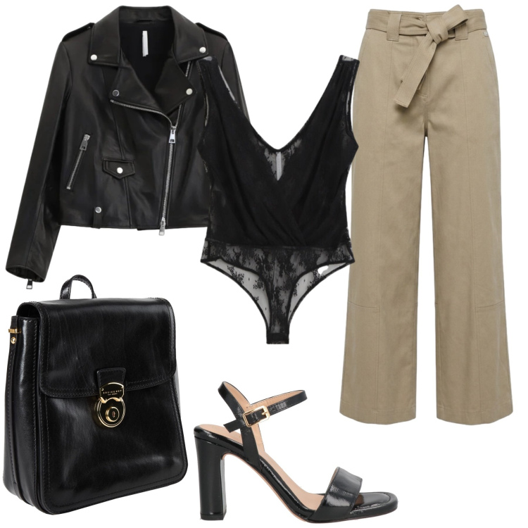 Outfit donna - Total look #2401678. Stile Glamour per Serata fuori. Abbinamento con zaini, sandali in pelle, giacche, top, pantaloni.