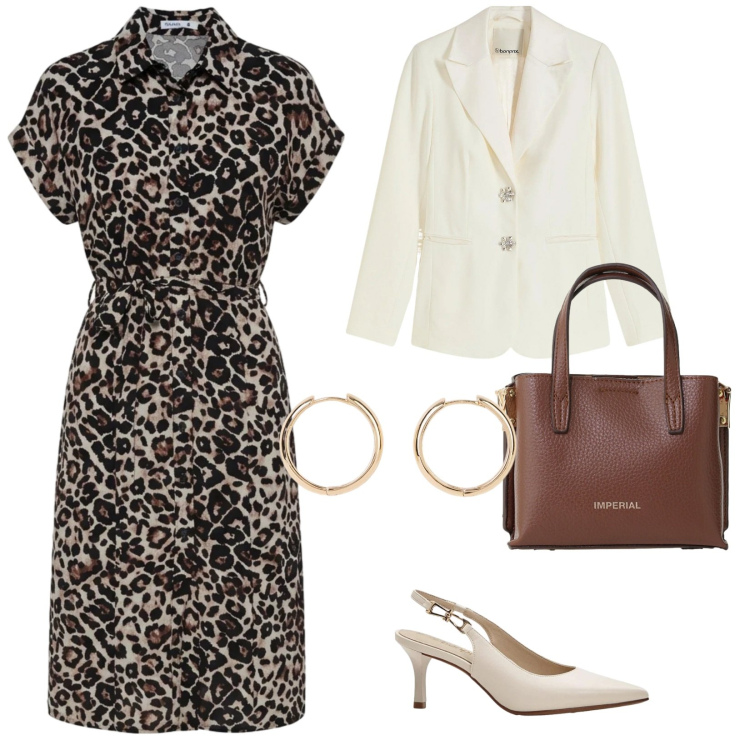 Outfit donna - Ottimo per l\'ufficio. per Ufficio. Abbinamento con blazer, décolleté, orecchini, vestiti chemisier, borse a tracolla.