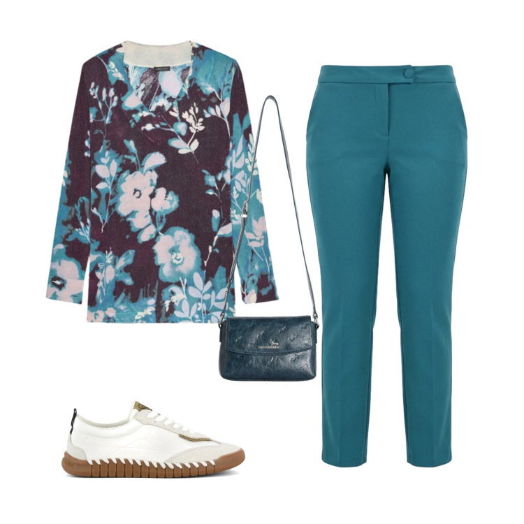 Outfit donna - Spring Aperitivo Chic. Stile Chic per Serata fuori. Abbinamento con borse a tracolla, pantaloni, maglieria, sneakers.