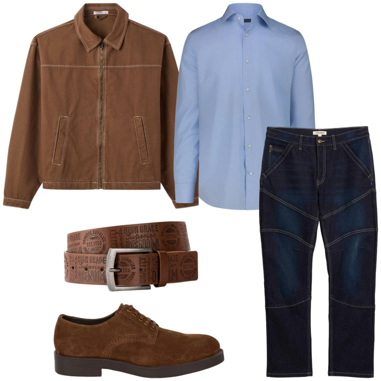 Outfit uomo - Cowboy style. Stile Casual per Tutti i giorni. Abbinamento con cinture, jeans dritti, cappotti, scarpe stringate, camicie.