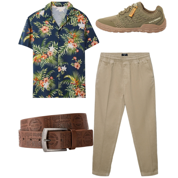 Outfit uomo - Total look. Stile Casual per Tutti i giorni. Abbinamento con cinture, sneakers, camicie a manica corta, pantaloni.