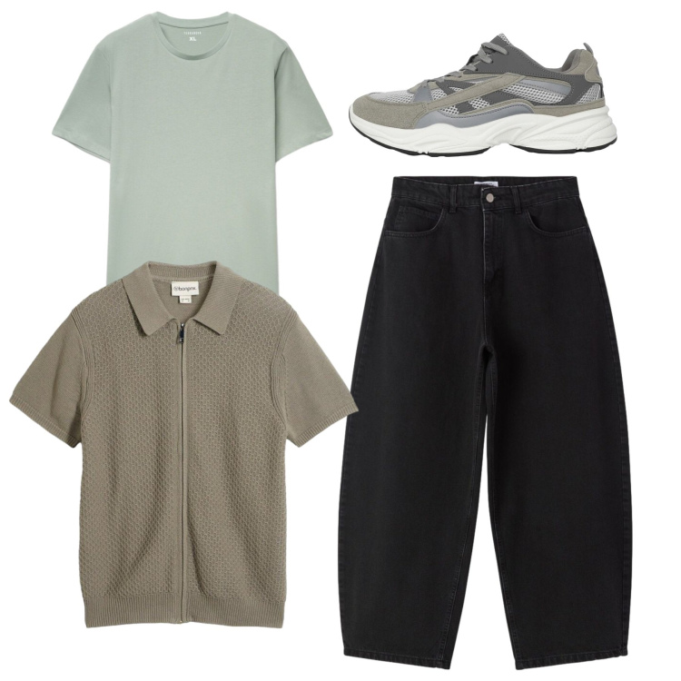 Outfit uomo - Total balloons. Stile Trendy per Tutti i giorni. Abbinamento con polo, sneakers, jeans, t-shirt.