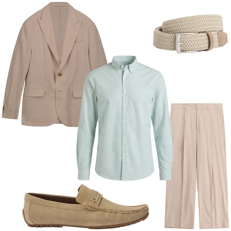 Outfit uomo - Fashion work. Stile Casual per Ufficio. Abbinamento con pantaloni, cinture, scarpe stringate, camicie, giacche.