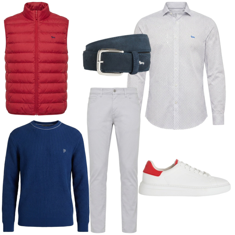 Outfit uomo - Vestirsi a strati. Stile Trendy per Tutti i giorni. Abbinamento con cinture, piumini, camicie, sneakers, pantaloni, maglieria.
