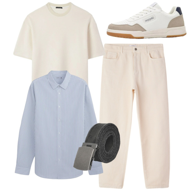 Outfit uomo - Polvere. Stile Casual per Tutti i giorni. Abbinamento con sneakers, t-shirt, camicie, cinture, pantaloni.