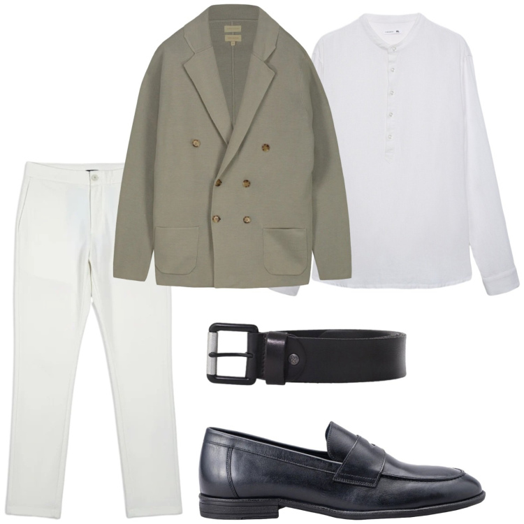 Outfit uomo - Accessori a contrasto. Stile Casual per Tutti i giorni. Abbinamento con camicie, cinture, cardigans, scarpe stringate, pantaloni.