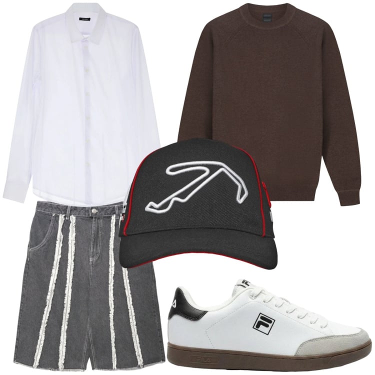 Outfit uomo - Bermuda con dettagli. Stile Trendy per Tutti i giorni. Abbinamento con sneakers, cappelli con visiera, bermuda, camicie, maglieria.
