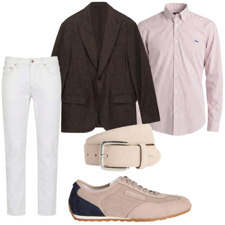Outfit uomo - Camicia rosa camelia. Stile Trendy per Ufficio. Abbinamento con sneakers, jeans, cinture, camicie, giacche.