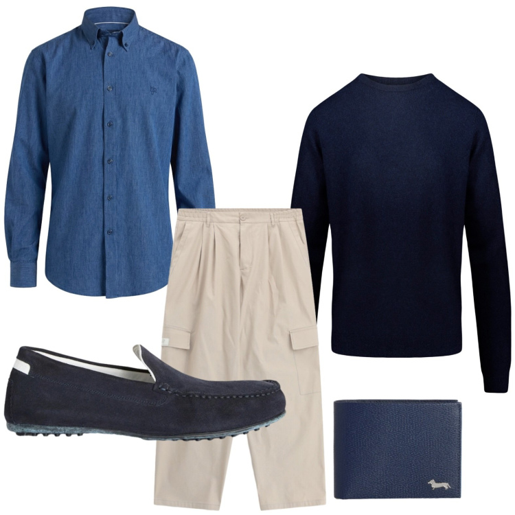Outfit uomo - Cargo comodi. Stile Trendy per Tutti i giorni. Abbinamento con pantaloni cargo, scarpe stringate, portafogli, camicie, maglieria.