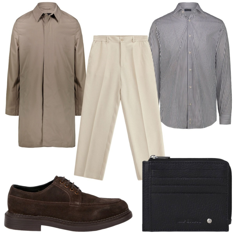 Outfit uomo - Serata primaverile :pantaloni bianchi. Stile Business/Elegante per Serata speciale. Abbinamento con pantaloni, portafogli, giacche, scarpe stringate, camicie.