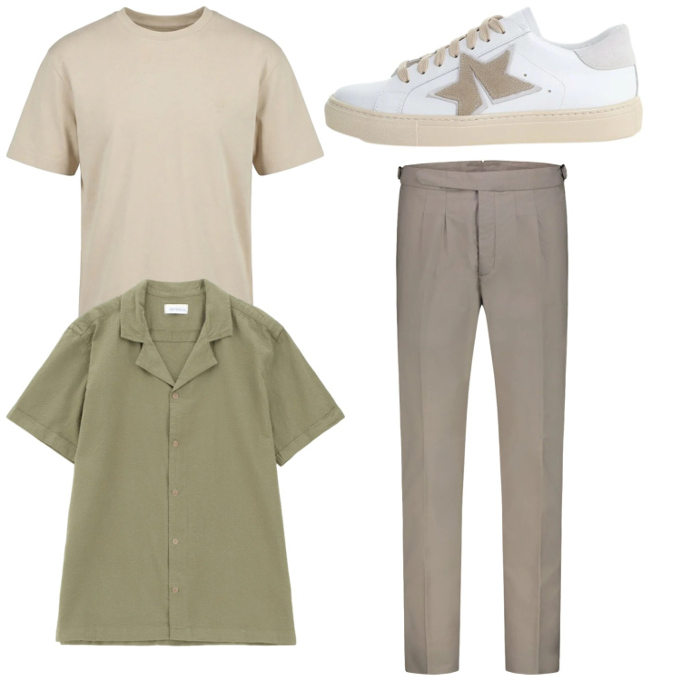 Outfit uomo - Total look. Stile Casual per Tutti i giorni. Abbinamento con t-shirt, camicie a manica corta, sneakers, pantaloni.