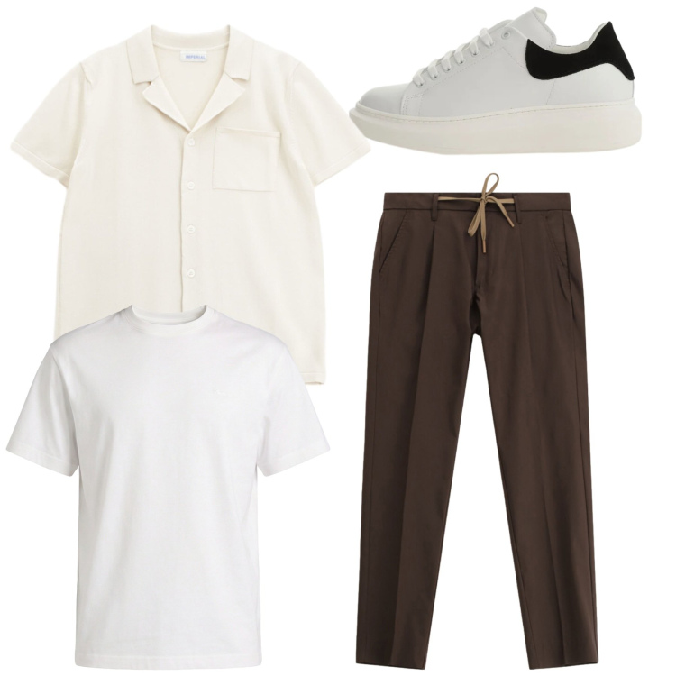 Outfit uomo - Total look. Stile Casual per Tutti i giorni. Abbinamento con camicie a manica corta, sneakers, pantaloni, t-shirt.