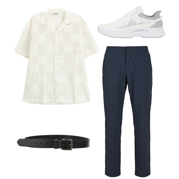 Outfit uomo - Total look. Stile Casual per Tutti i giorni. Abbinamento con cinture, camicie a manica corta, sneakers, pantaloni.