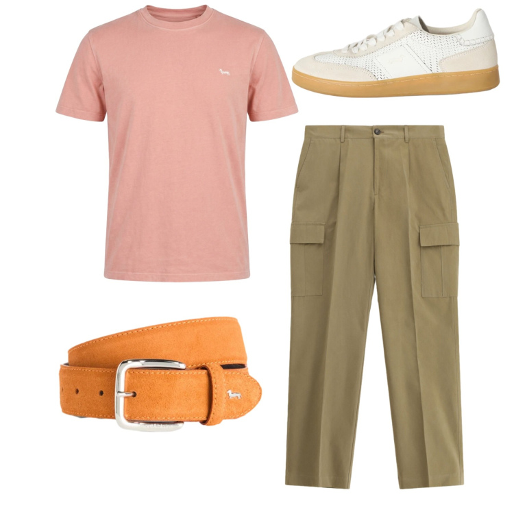 Outfit uomo - Total look. Stile Casual per Tutti i giorni. Abbinamento con pantaloni cargo, sneakers, cinture, t-shirt.