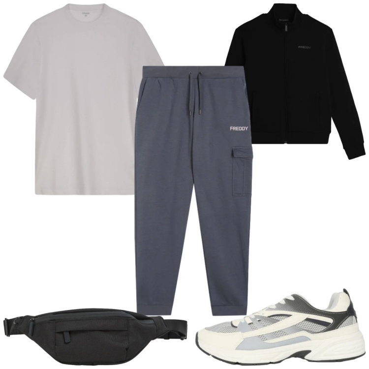 Outfit uomo - Total look #2401786. Stile Trendy per Sport. Abbinamento con sneakers, borse sportive, pantaloni cargo, felpe, t-shirt.