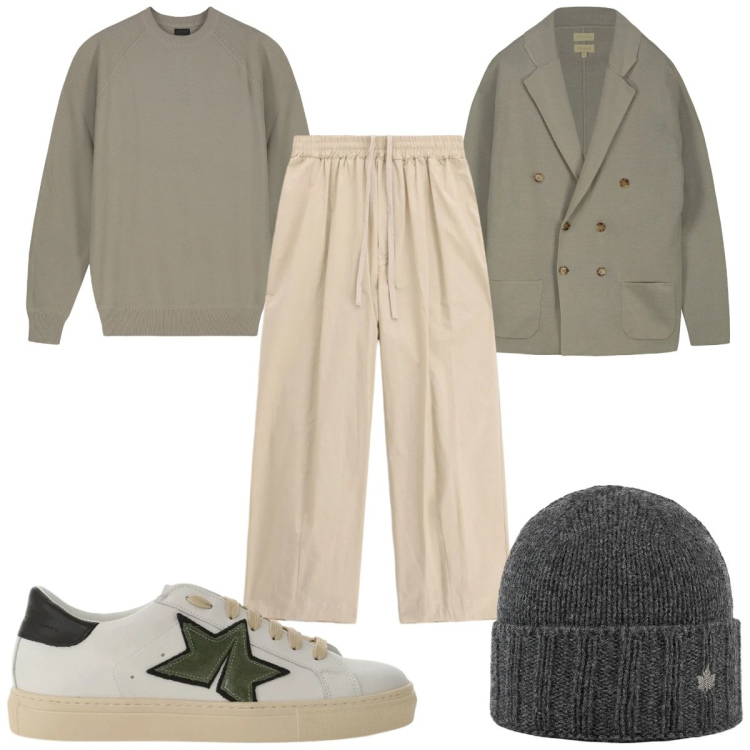 Outfit uomo - Total look #2401787. Stile Casual per Tutti i giorni. Abbinamento con pantaloni, sneakers, cardigans, maglieria, cappelli.