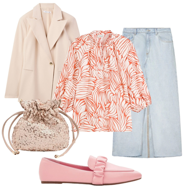 Outfit donna - Total look #2401794. Stile Romantica per Cerimonia. Abbinamento con mocassini, tuniche, blazer, gonne lunghe, pochette.