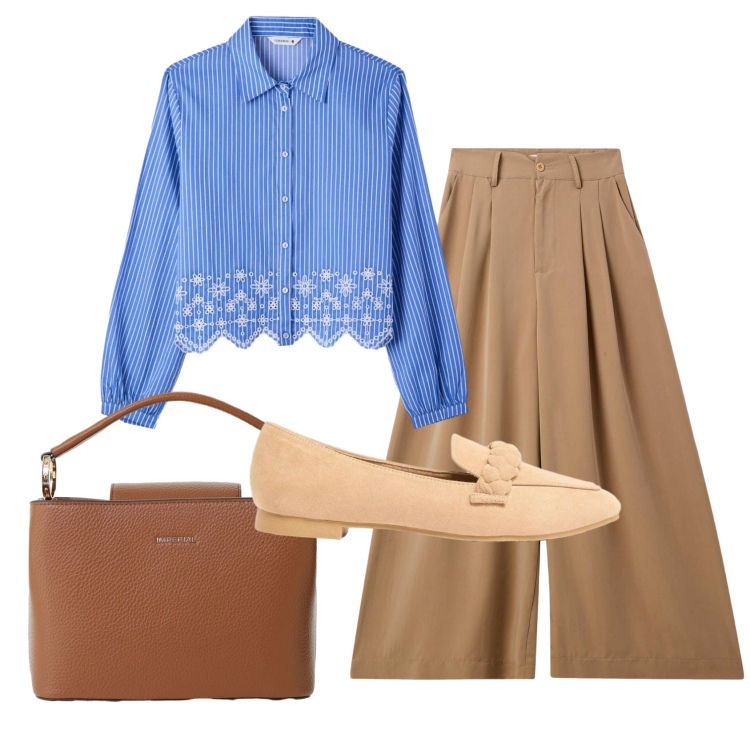 Outfit donna - Total look #2401796. Stile Mannish per Ufficio. Abbinamento con mocassini, camicie, pantaloni, borse a secchiello.
