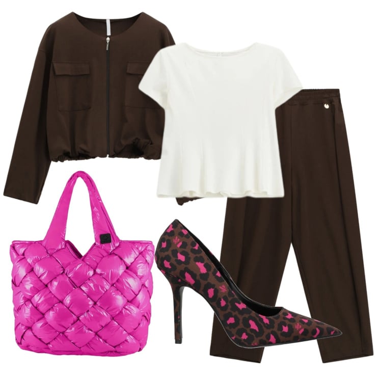 Outfit donna - Total look #2401823. Stile Trendy per Ufficio. Abbinamento con décolleté, bomber, pantaloni, top, borse tote.