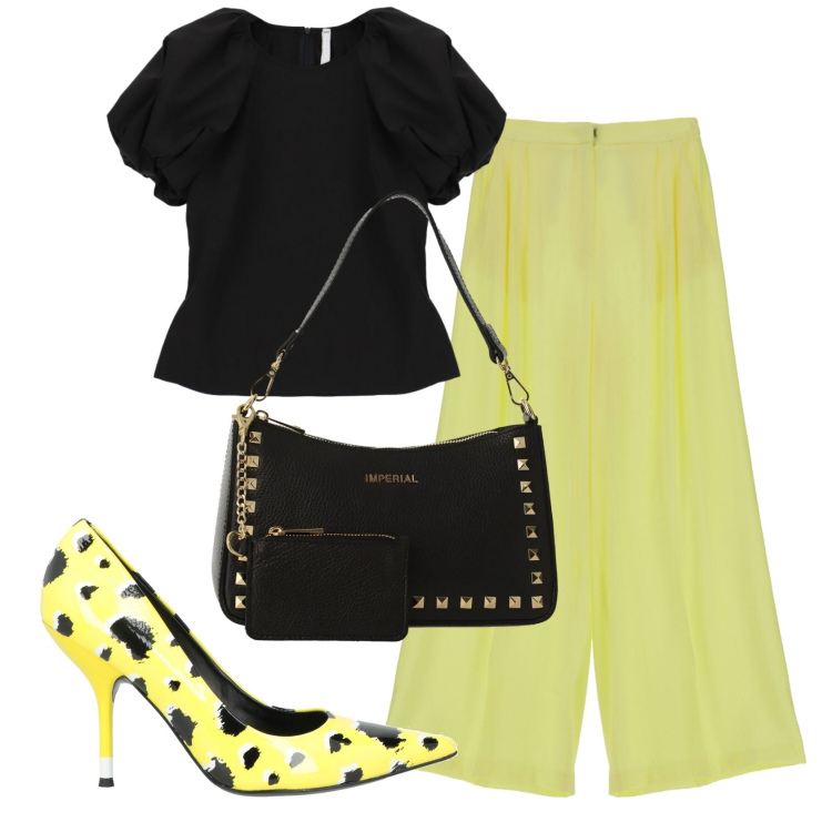 Outfit donna - Total look #2401824. Stile Trendy per Ufficio. Abbinamento con décolleté, borse a spalla, bluse, pantaloni a palazzo.