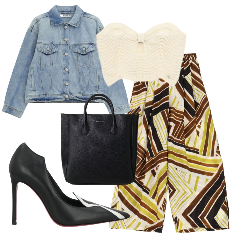 Outfit donna - Total look #2401826. Stile Etnico per Serata fuori. Abbinamento con décolleté, borse a tracolla, pantaloni a palazzo, top, blazer.