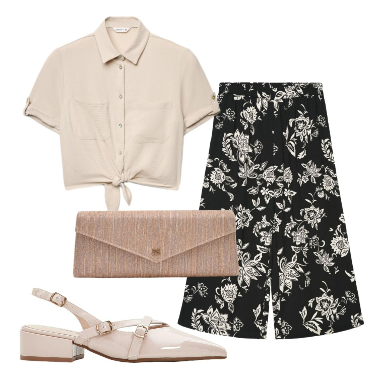 Outfit donna - Total look #2401827. Stile Bon Ton per Ufficio. Abbinamento con décolleté, pantaloni a palazzo, camicie a manica corta, pochette.
