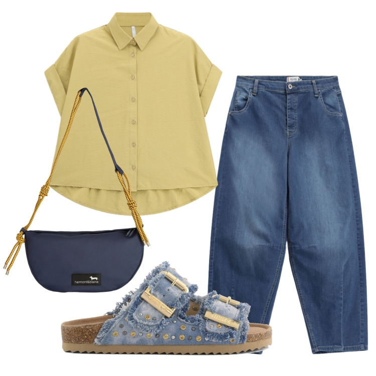 Outfit donna - Total look #2401836. Stile Casual per Tutti i giorni. Abbinamento con borse a tracolla, jeans, camicie a manica corta, sandali.