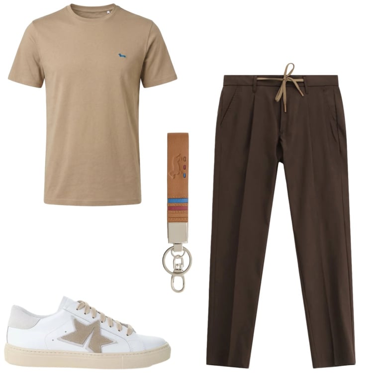 Outfit uomo - Maggio. Stile Casual per Tutti i giorni. Abbinamento con portachiavi, t-shirt, pantaloni, sneakers.