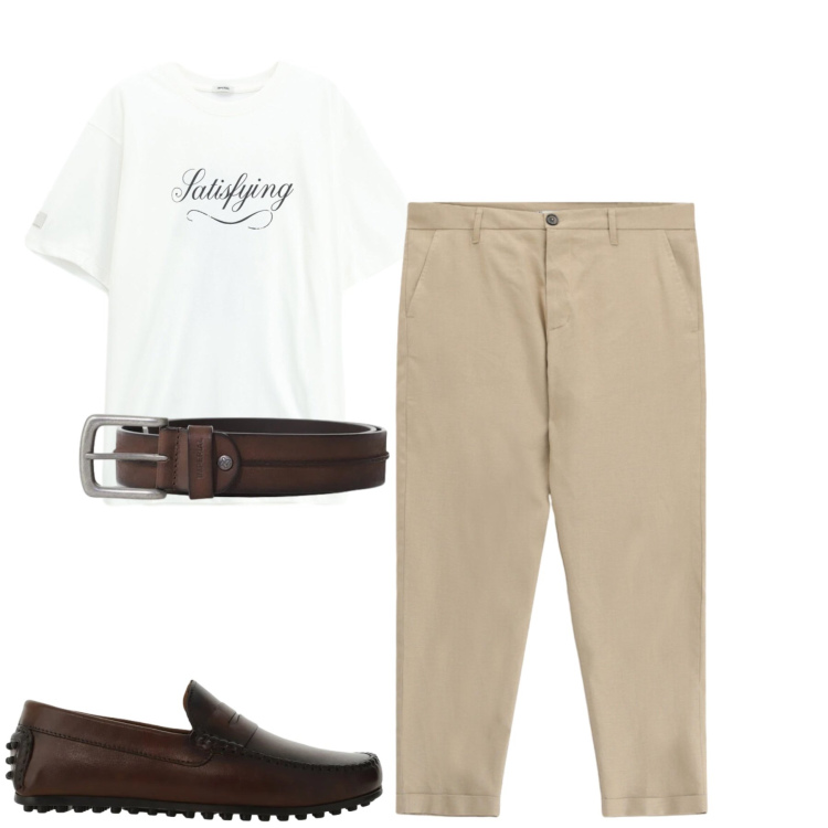 Outfit uomo - Total look #2401870. Stile Casual per Tutti i giorni. Abbinamento con scarpe stringate, cinture, t-shirt, pantaloni.