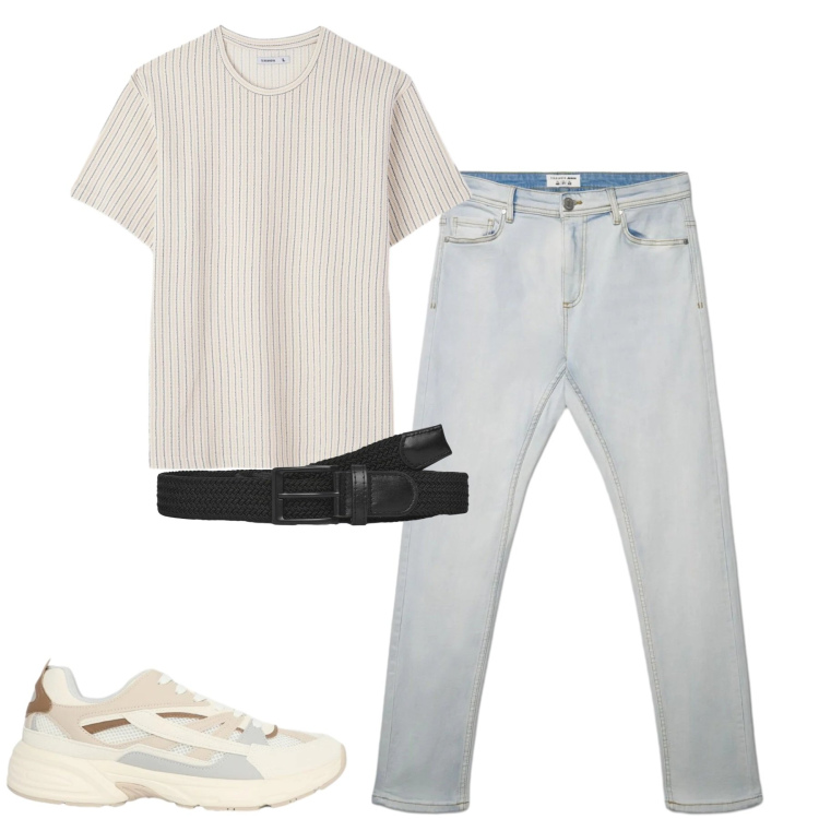 Outfit uomo - Terranova. Stile Casual per Tutti i giorni. Abbinamento con cinture, sneakers, jeans skinny, t-shirt.