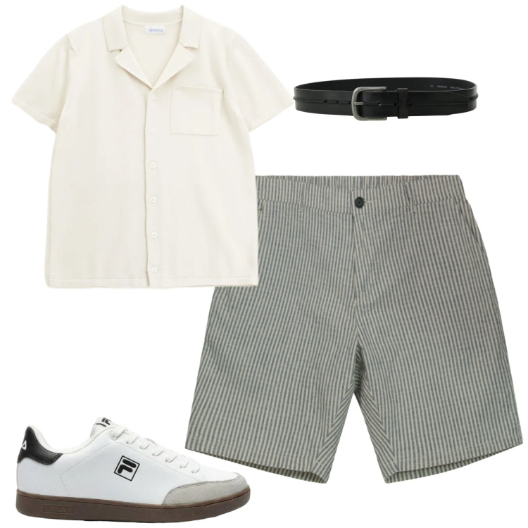 Outfit uomo - Eee. Stile Casual per Tutti i giorni. Abbinamento con sneakers, camicie a manica corta, cinture, bermuda.