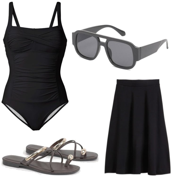 Outfit femme - Basique #2095. Style Basique pour Plage. Assortir avec maillots de bain, jupes longues, sandales, lunettes de soleil.