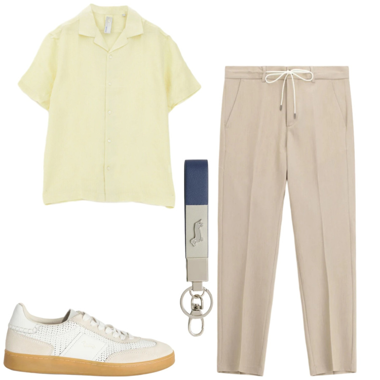 Outfit uomo - Maggio. Stile Urban per Tutti i giorni. Abbinamento con pantaloni, camicie a manica corta, portachiavi, sneakers.