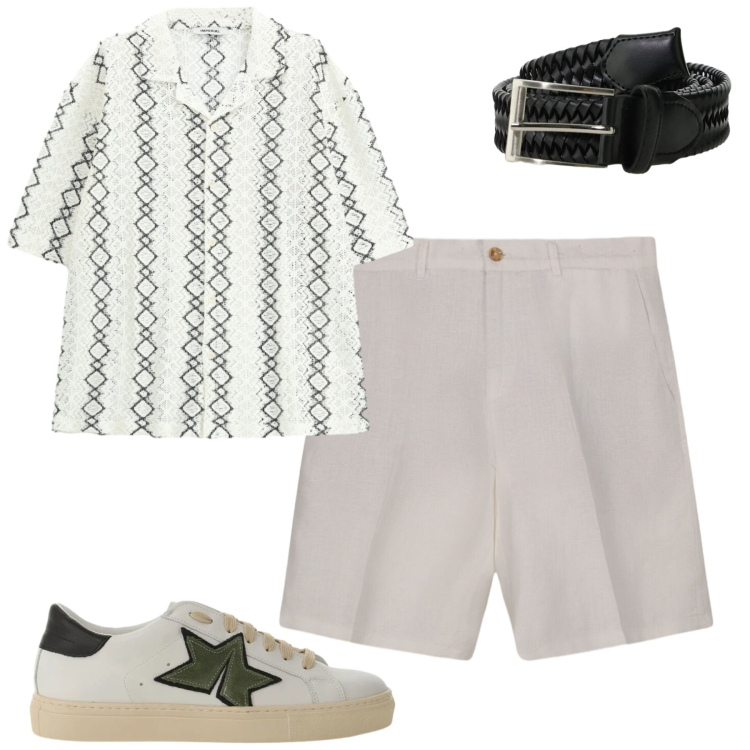 Outfit uomo - Early summer. Stile Casual per Tutti i giorni. Abbinamento con sneakers, cinture, camicie a manica corta, bermuda.