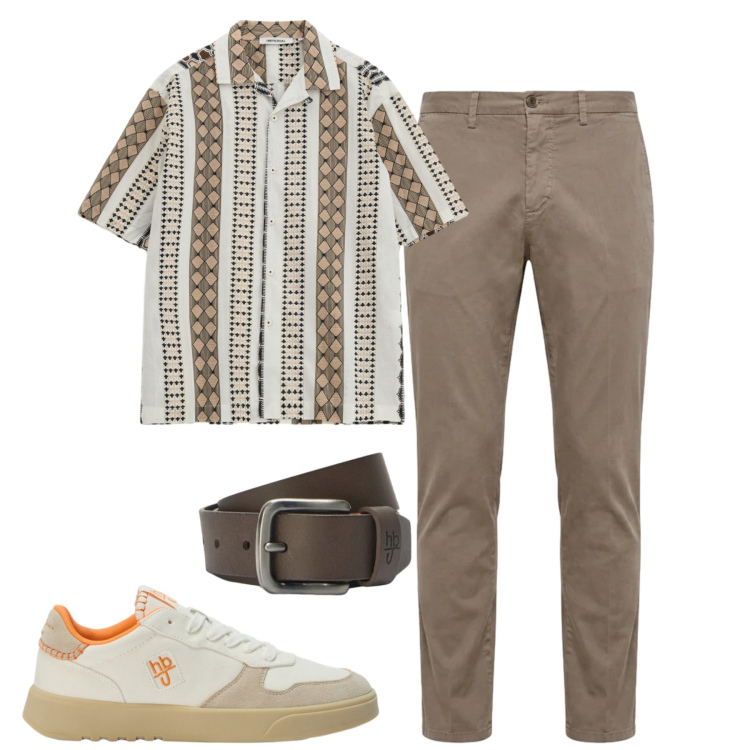 Outfit uomo - Maggio. Stile Casual per Tutti i giorni. Abbinamento con camicie a manica corta, sneakers, cinture, pantaloni chino.