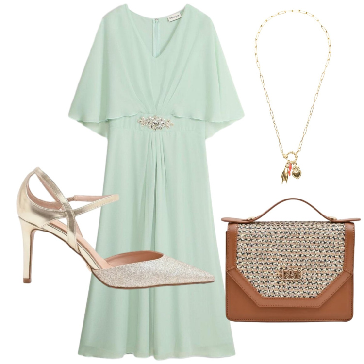 Outfit donna - Total look #2401908. Stile Chic per Cerimonia. Abbinamento con vestiti lunghi, pochette, décolleté, ciondoli.