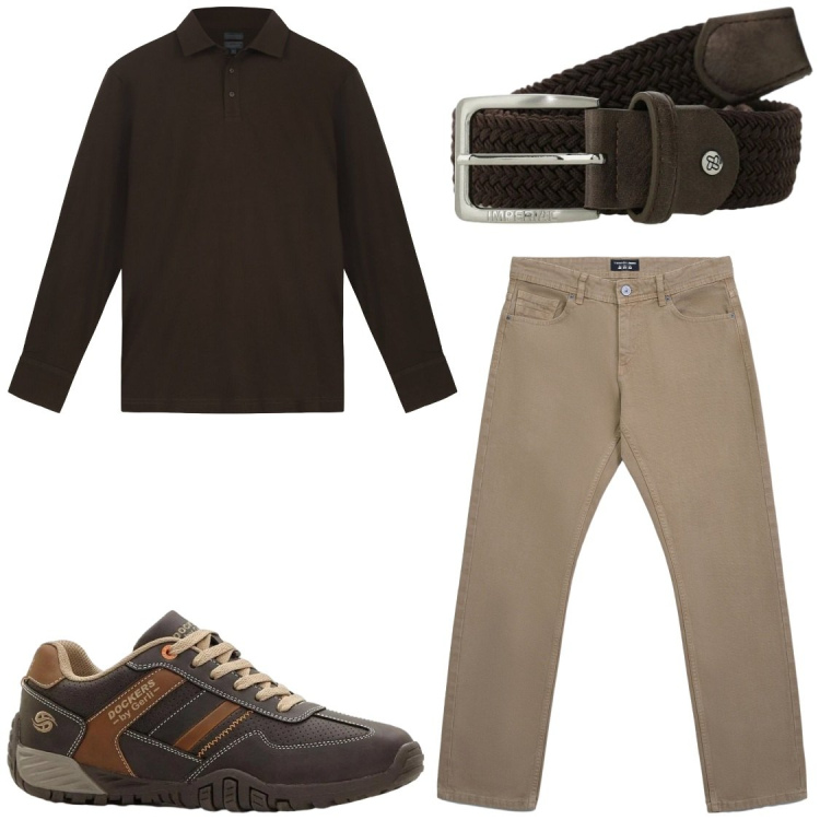 Outfit uomo - Di corsa. Stile Casual per Tutti i giorni. Abbinamento con sneakers, jeans, cinture, polo.