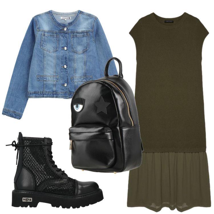 Outfit donna - Total look #2401910. Stile Rock per Scuola/Università. Abbinamento con zaini, anfibi, blazer, vestiti lunghi.