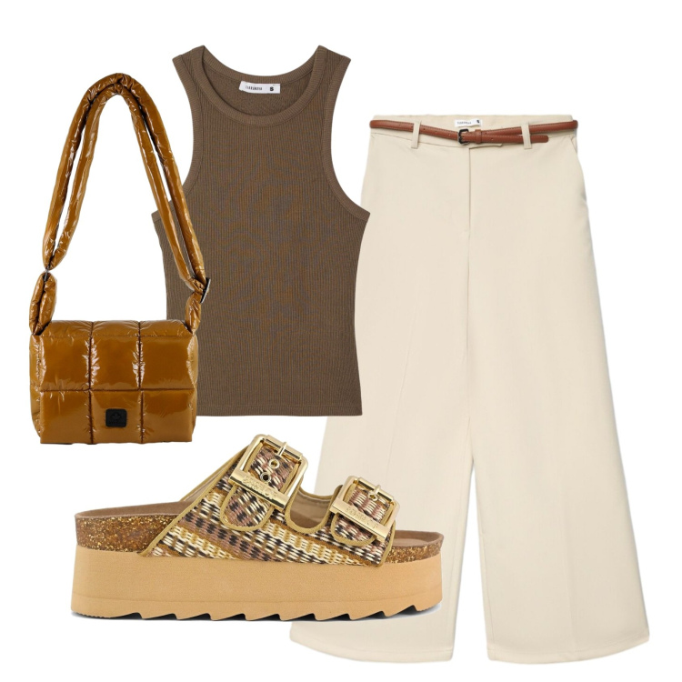 Outfit donna - Total look #2401911. Stile Casual per Tutti i giorni. Abbinamento con pantaloni, canottiere, borse a spalla, sandali.
