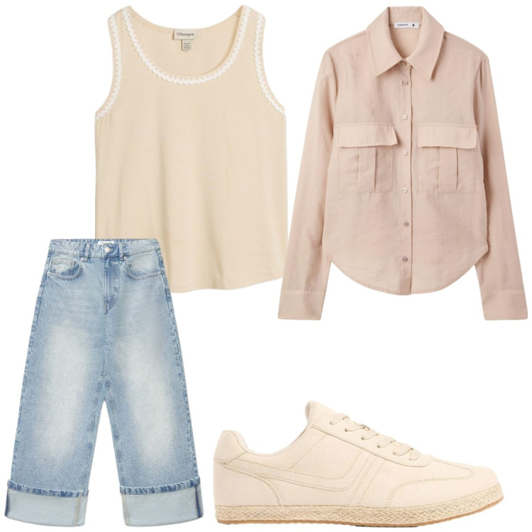 Outfit donna - Di corsa. Stile Chic per Tutti i giorni. Abbinamento con sneakers, canottiere, camicie, jeans.
