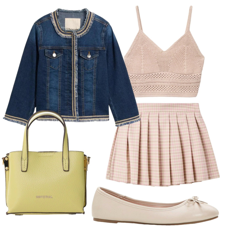 Outfit donna - Total look #2401917. Stile Preppy per Scuola/Università. Abbinamento con blazer, ballerine, minigonne, top, borse a tracolla.