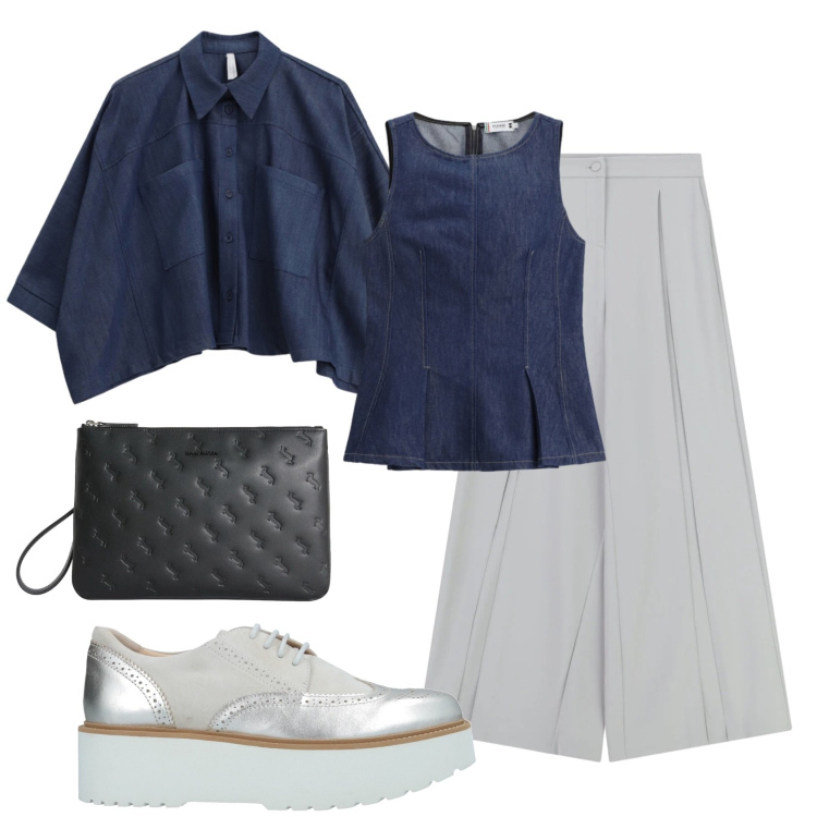 Outfit donna - Total look #2401920. Stile Trendy per Serata fuori. Abbinamento con scarpe stringate, camicie, pantaloni a palazzo, anelli, top.