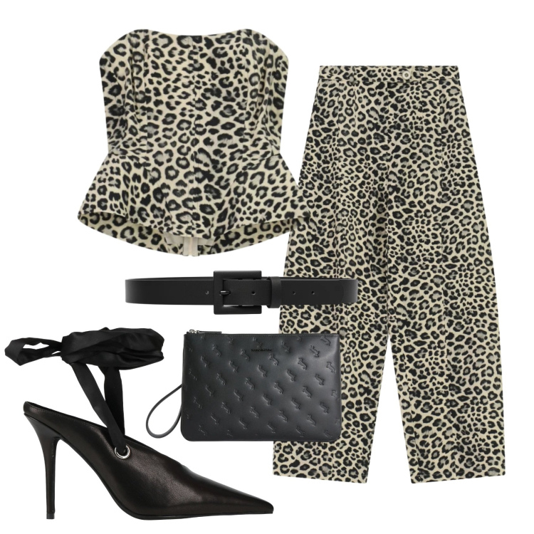 Outfit donna - Total look #2401923. Stile Glamour per Serata fuori. Abbinamento con décolleté, cinture, pantaloni, top, anelli.