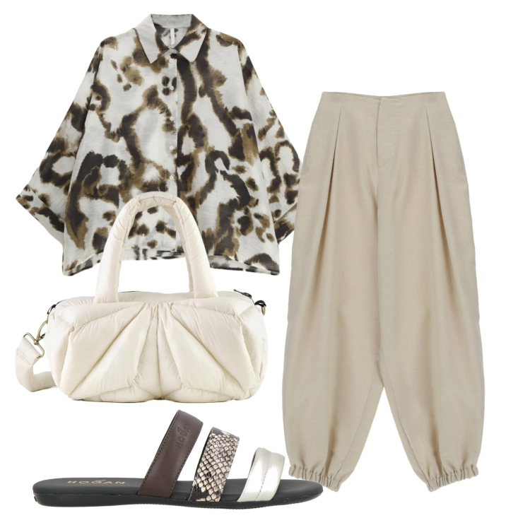 Outfit donna - Total look #2401926. Stile Urban per Ufficio. Abbinamento con sandali in pelle, camicie, pantaloni, borse a mano.